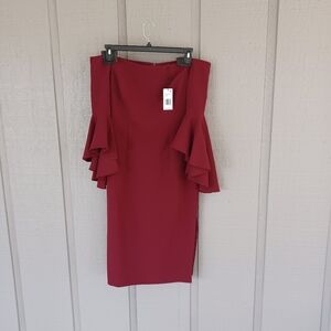 Milly Selene Dress Size 10 Women Wedding Guest Bell Sleeve Off Shoulde Bordeaux